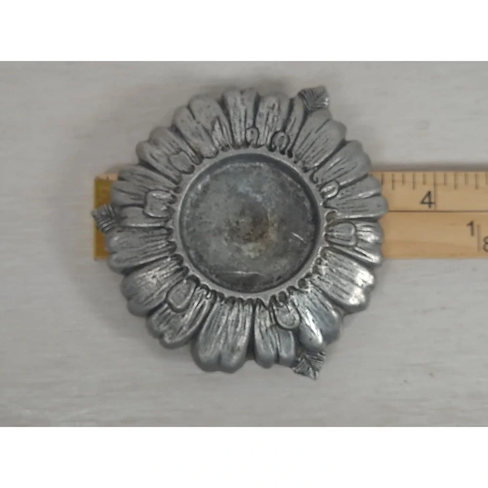 Sunflower Candle Holder Silver Pewter‎ Tone Metal Floral Votive Base EBJ De